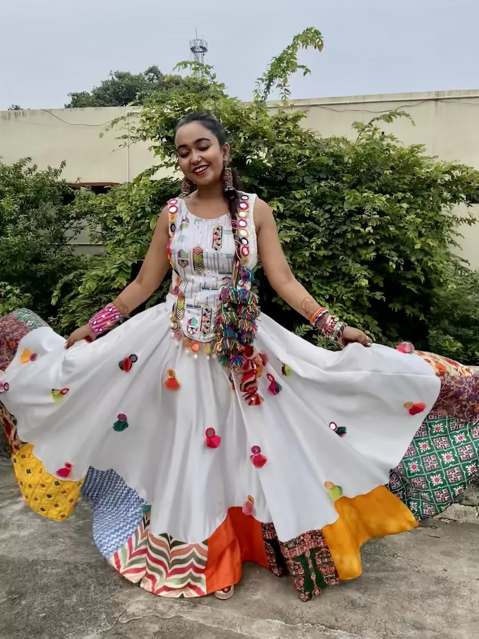 White Multi Designer Chaniya Choli For Navratri