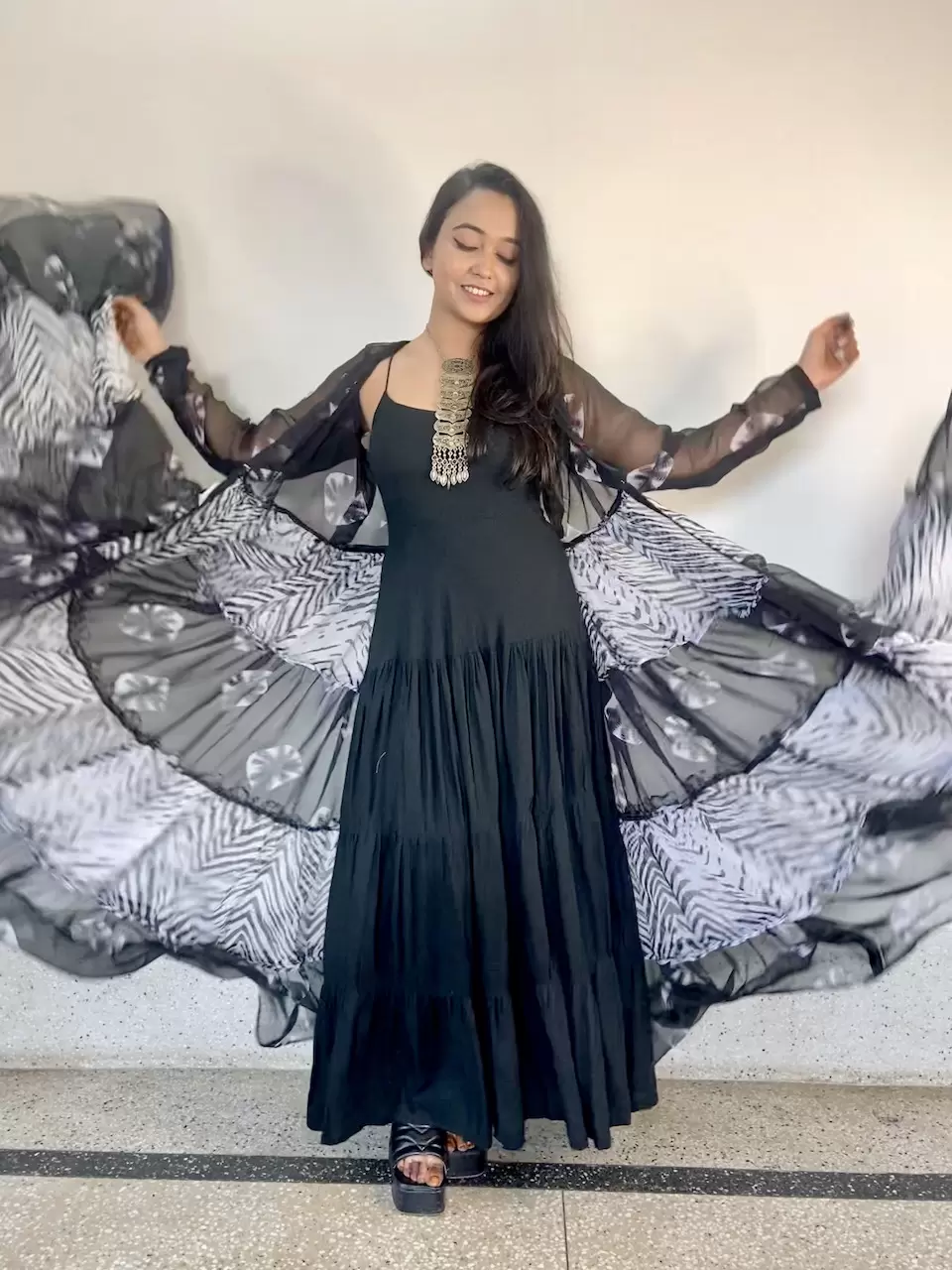 Black & White Flared Chiffon Shrug 12 Meters