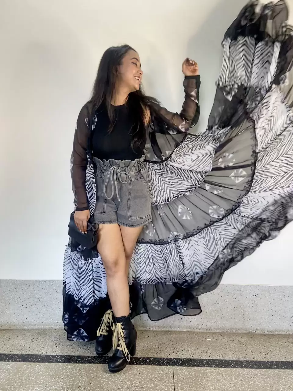 Black & White Flared Chiffon Shrug 12 Meters