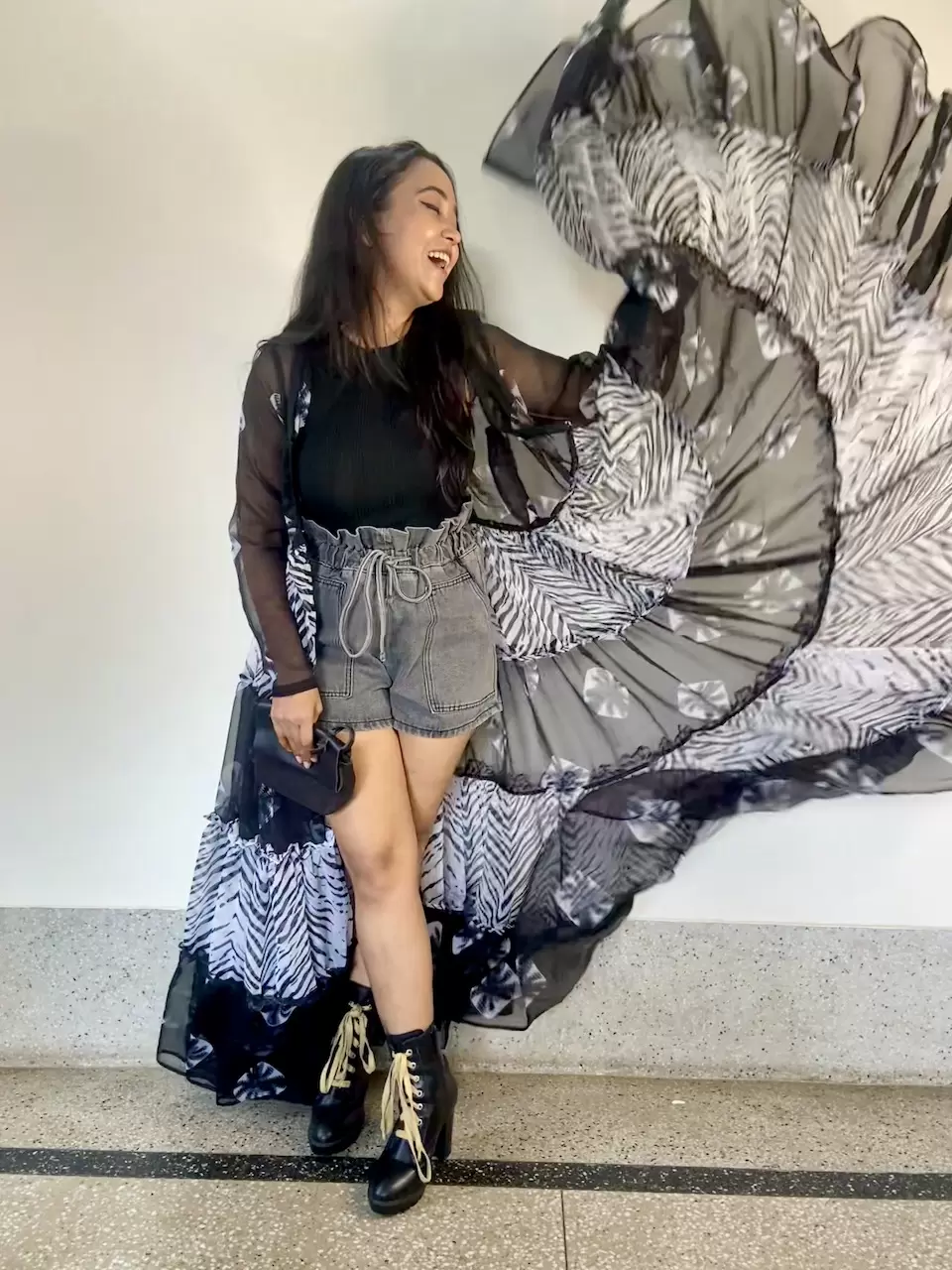 Black & White Flared Chiffon Shrug 12 Meters