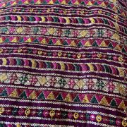 Multicolour Stripe Pattern Thread & Sequin Embroidery On Wine Georgette Fabric