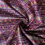 Multicolour Stripe Pattern Thread & Sequin Embroidery On Wine Georgette Fabric