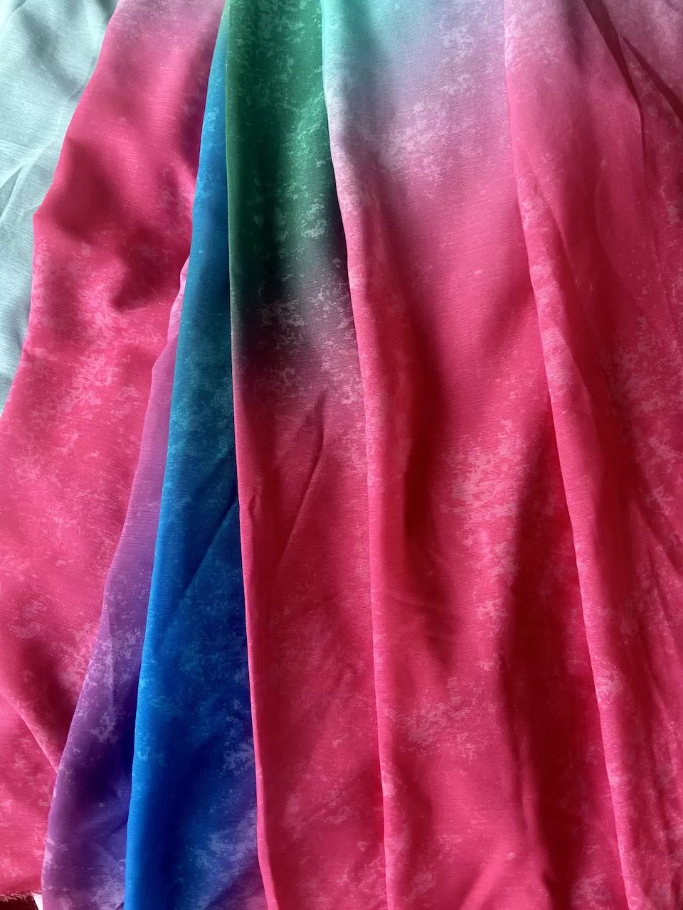 Multicolour Shibori Rainbow Pattern Digital Print On Orange Chiffon Fabric