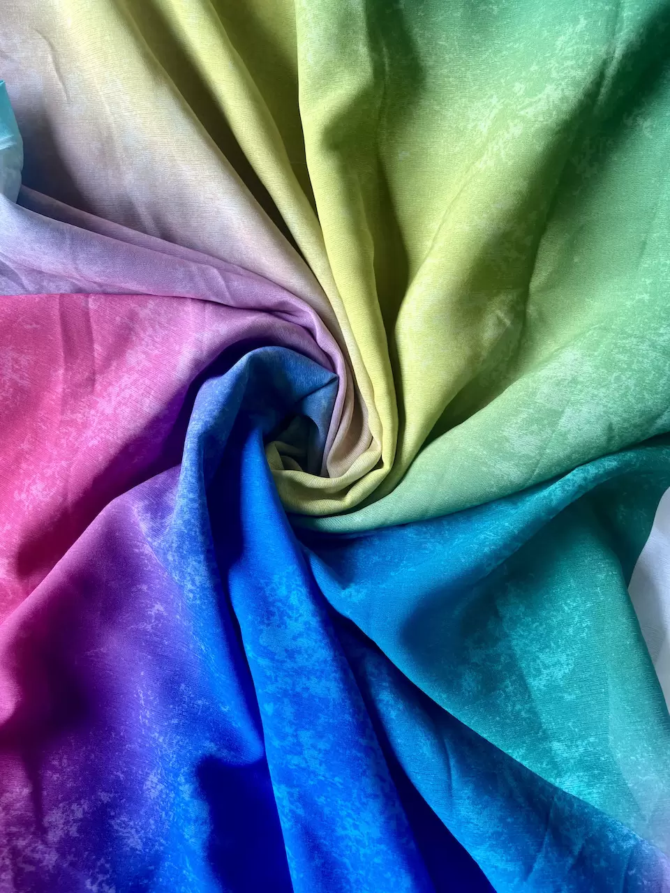 Multicolour Shibori Rainbow Pattern Digital Print On Orange Chiffon Fabric