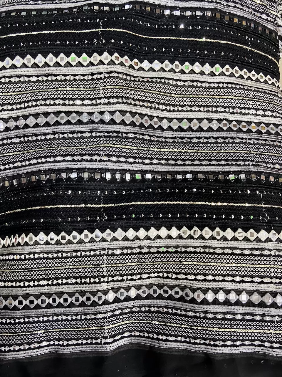 Thread, Sequin & Mirror Embroidery On Black Georgette