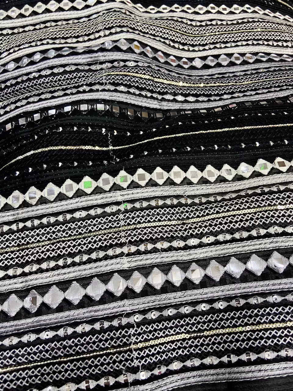 Thread, Sequin & Mirror Embroidery On Black Georgette