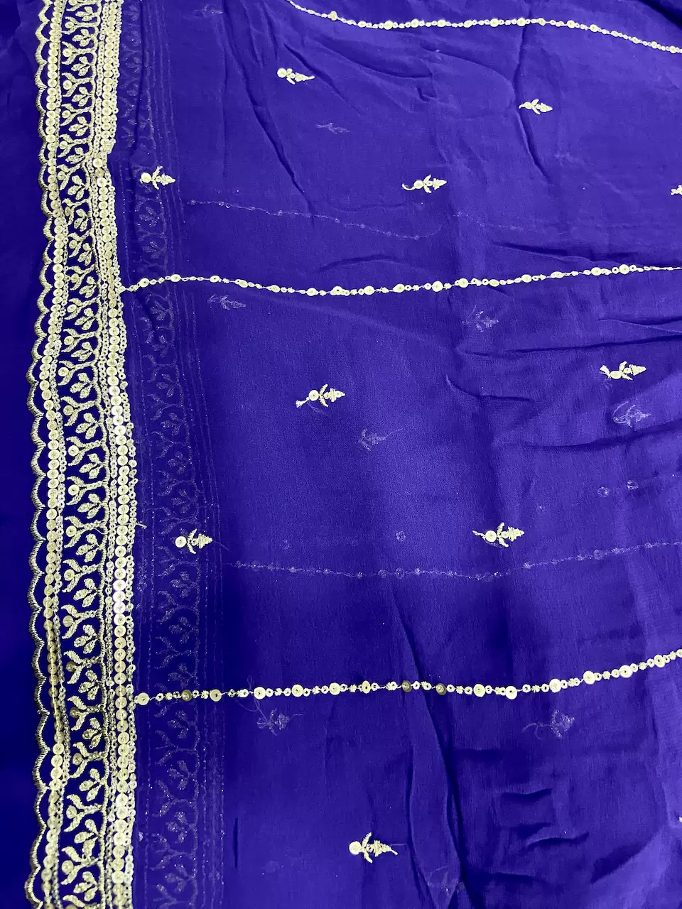 Dupatta - Gold Sequin Embroidery On Purple Georgette Fabric