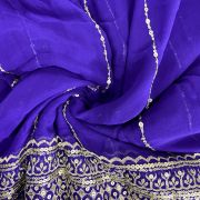 Gold Sequin Embroidery With Heavy Border On Purple Georgette Fabric