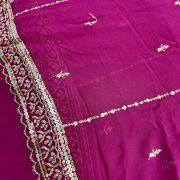 Dupatta - Gold Sequin Embroidery On Hot Pink Georgette Fabric