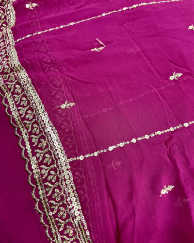 Dupatta – Gold Sequin Embroidery On Hot Pink Georgette Fabric