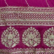 Gold Sequin Embroidery With Heavy Border On Hot Pink Georgette Fabric