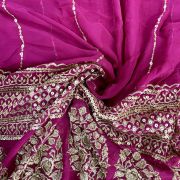 Gold Sequin Embroidery With Heavy Border On Hot Pink Georgette Fabric