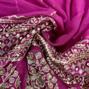 Gold Sequin Embroidery With Heavy Border On Hot Pink Georgette Fabric