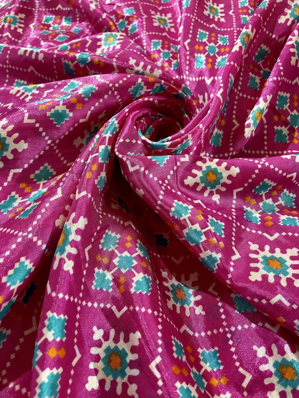 Patola Printed Chinnon Crush Fabric – Pink