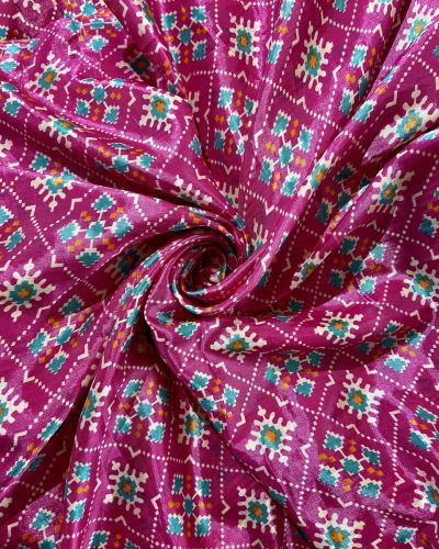 Patola Printed Chinnon Crush Fabric – Pink