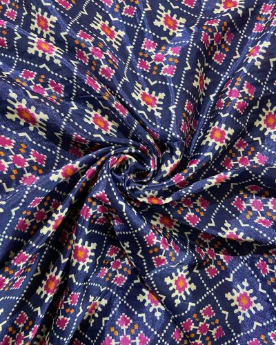 Patola Printed Chinnon Crush Fabric – Blue