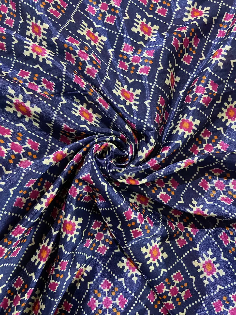 Patola Printed Chinnon Crush Fabric - Blue