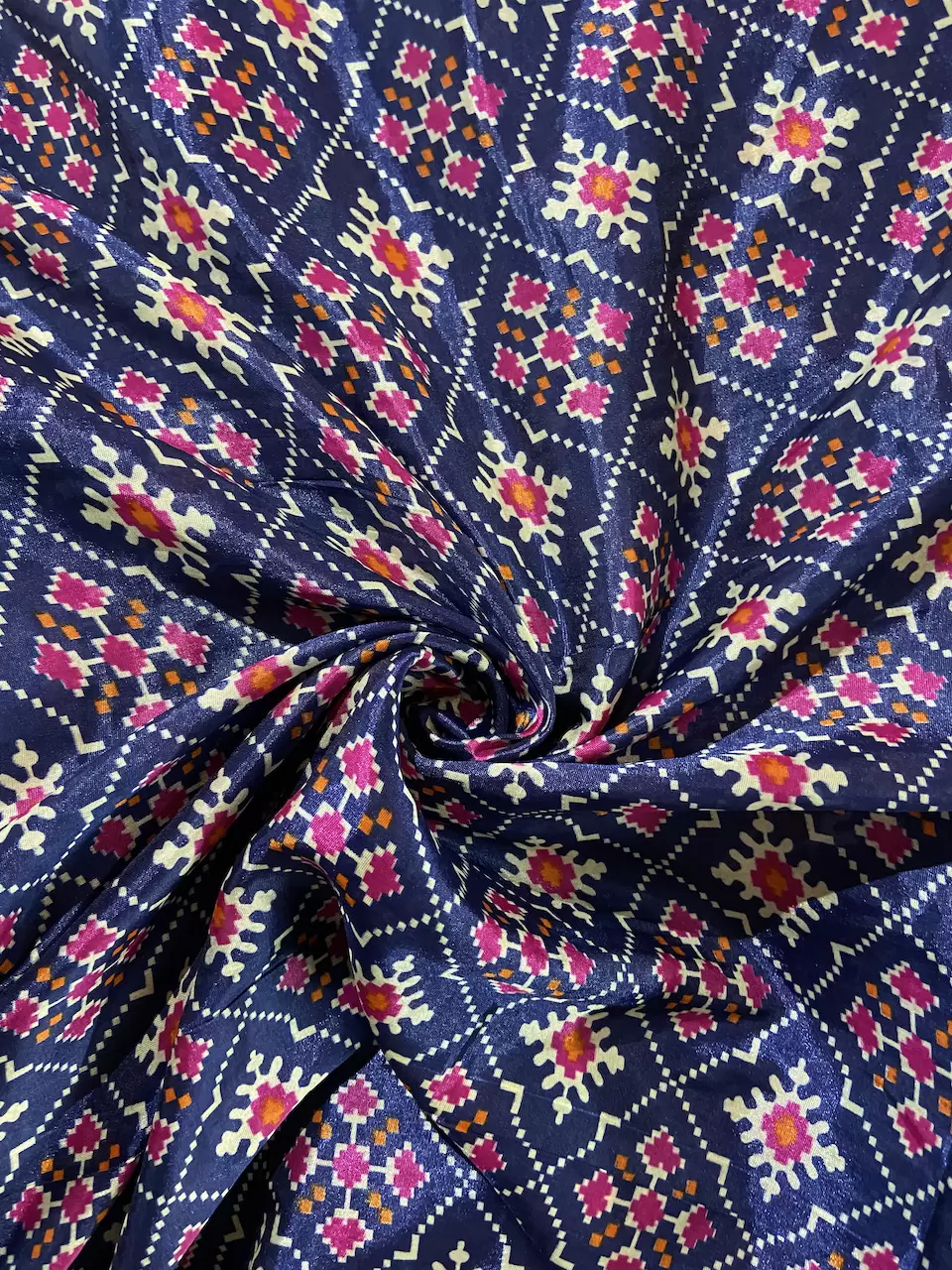Patola Printed Chinnon Crush Fabric – Blue