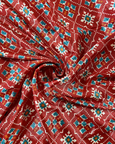 Patola Printed Chinnon Crush Fabric – Red