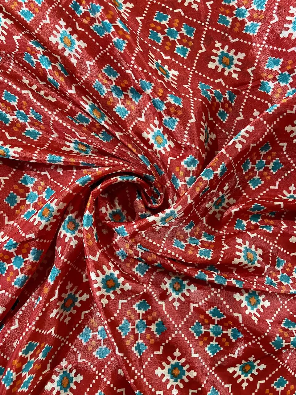 Patola Printed Chinnon Crush Fabric - Red