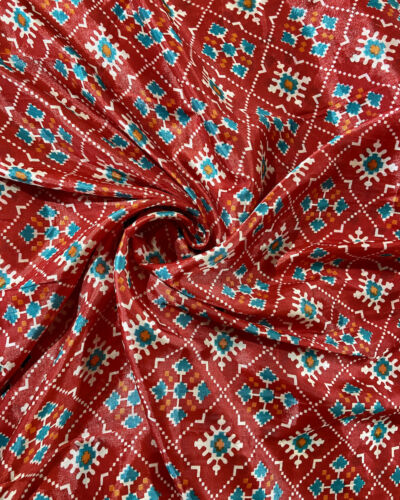 Patola Printed Chinnon Crush Fabric – Red