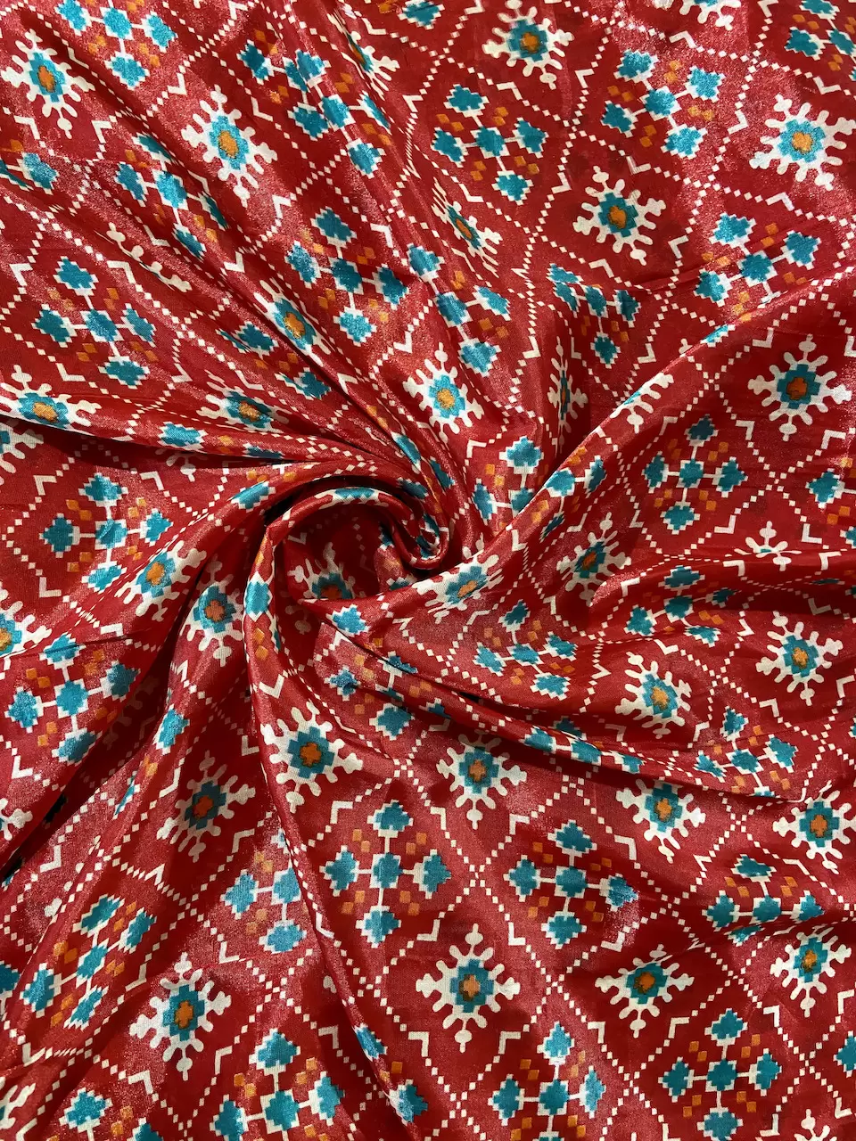 Patola Printed Chinnon Crush Fabric – Red
