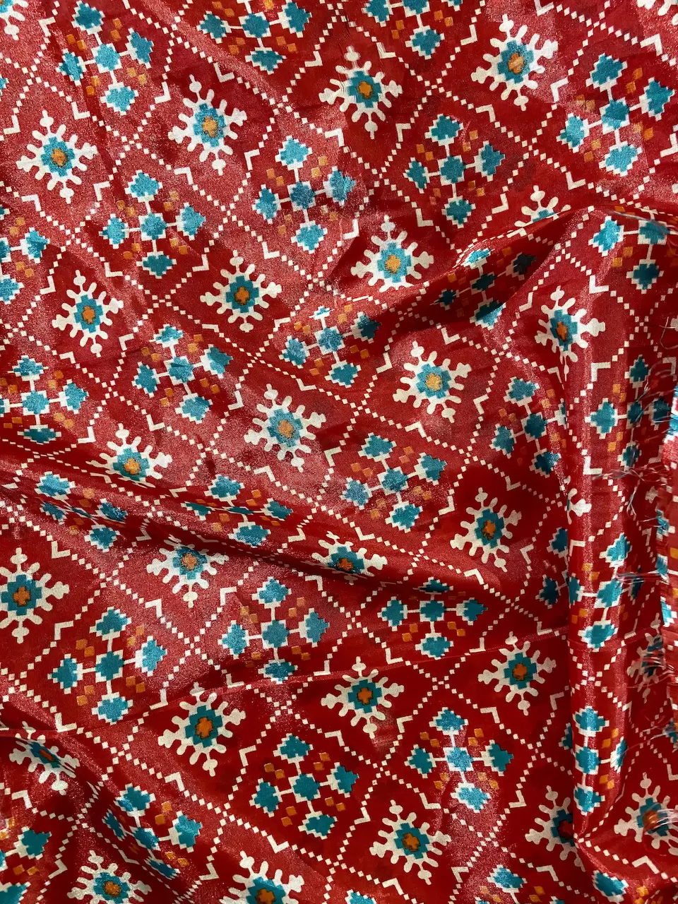 Patola Printed Chinnon Crush Fabric – Red