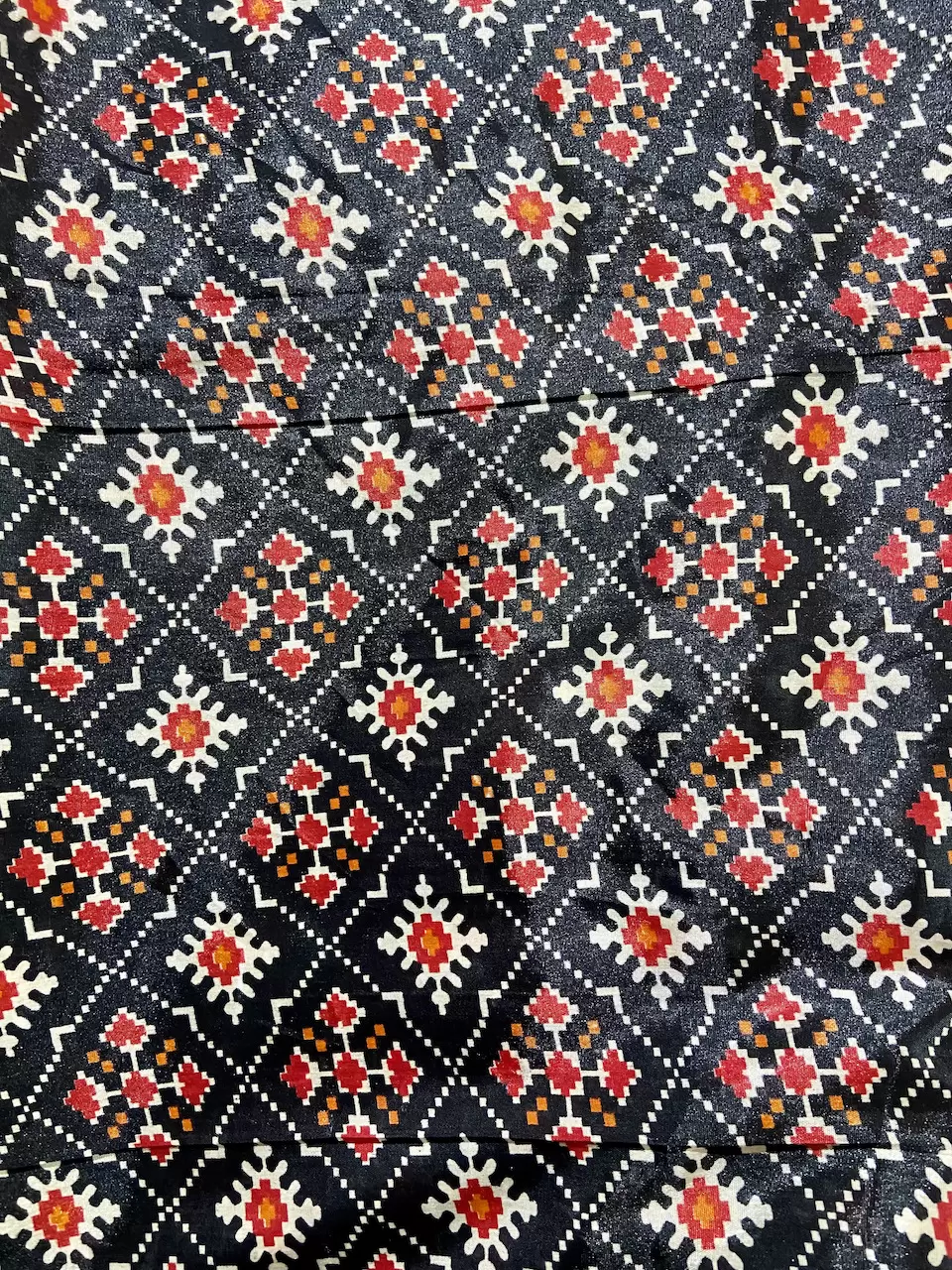 Patola Printed Chinnon Crush Fabric – Black
