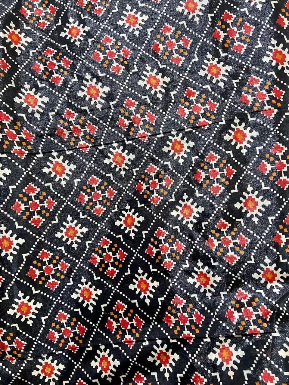 Patola Printed Chinnon Crush Fabric – Black
