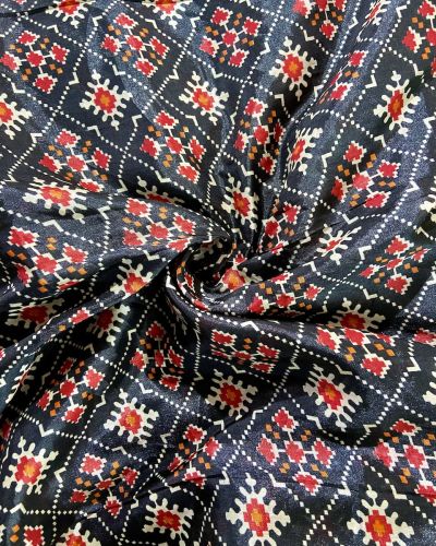 Patola Printed Chinnon Crush Fabric – Black