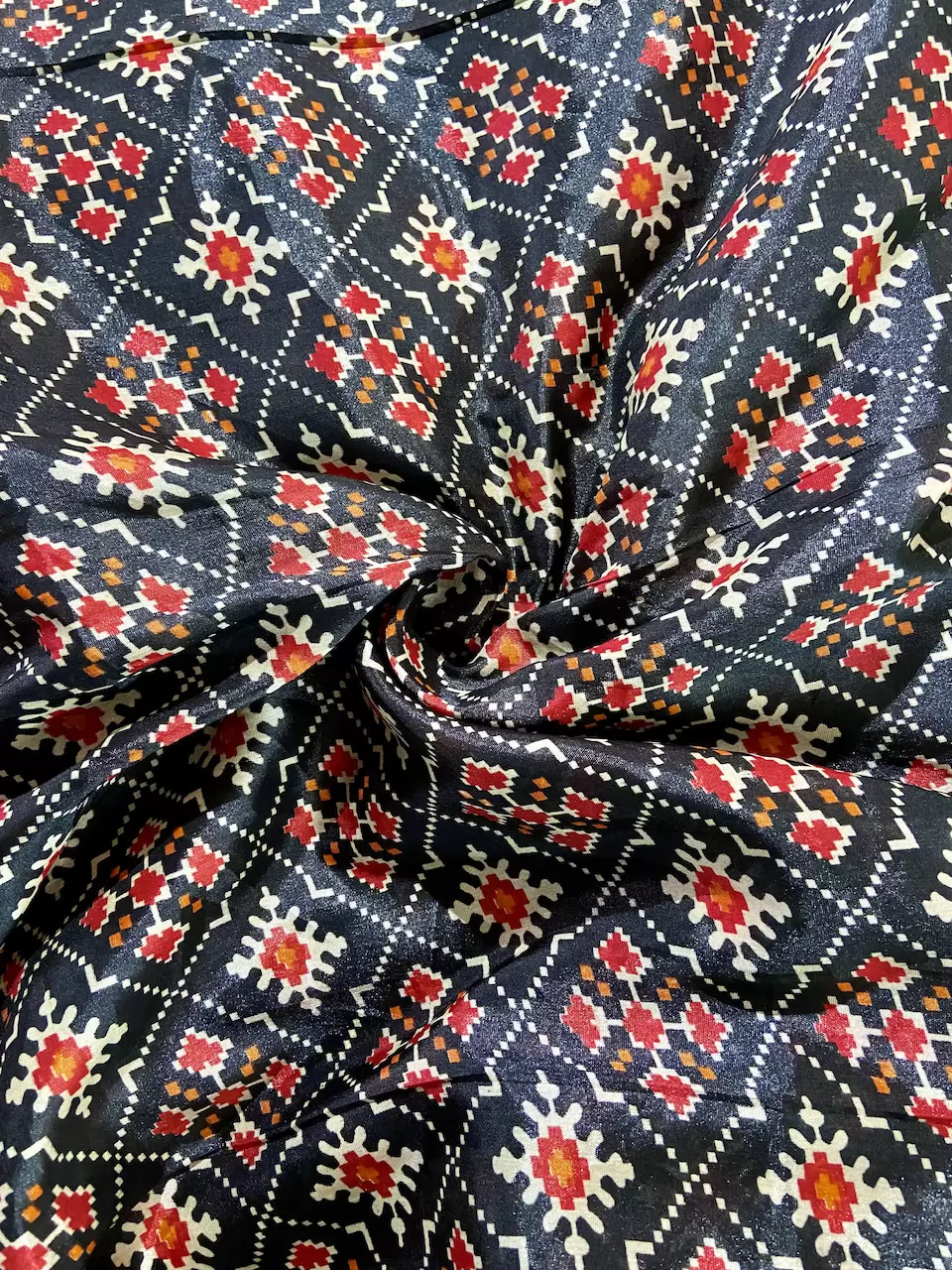 Patola Printed Chinnon Crush Fabric – Black