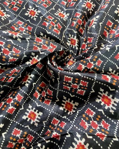 Patola Printed Chinnon Crush Fabric – Black