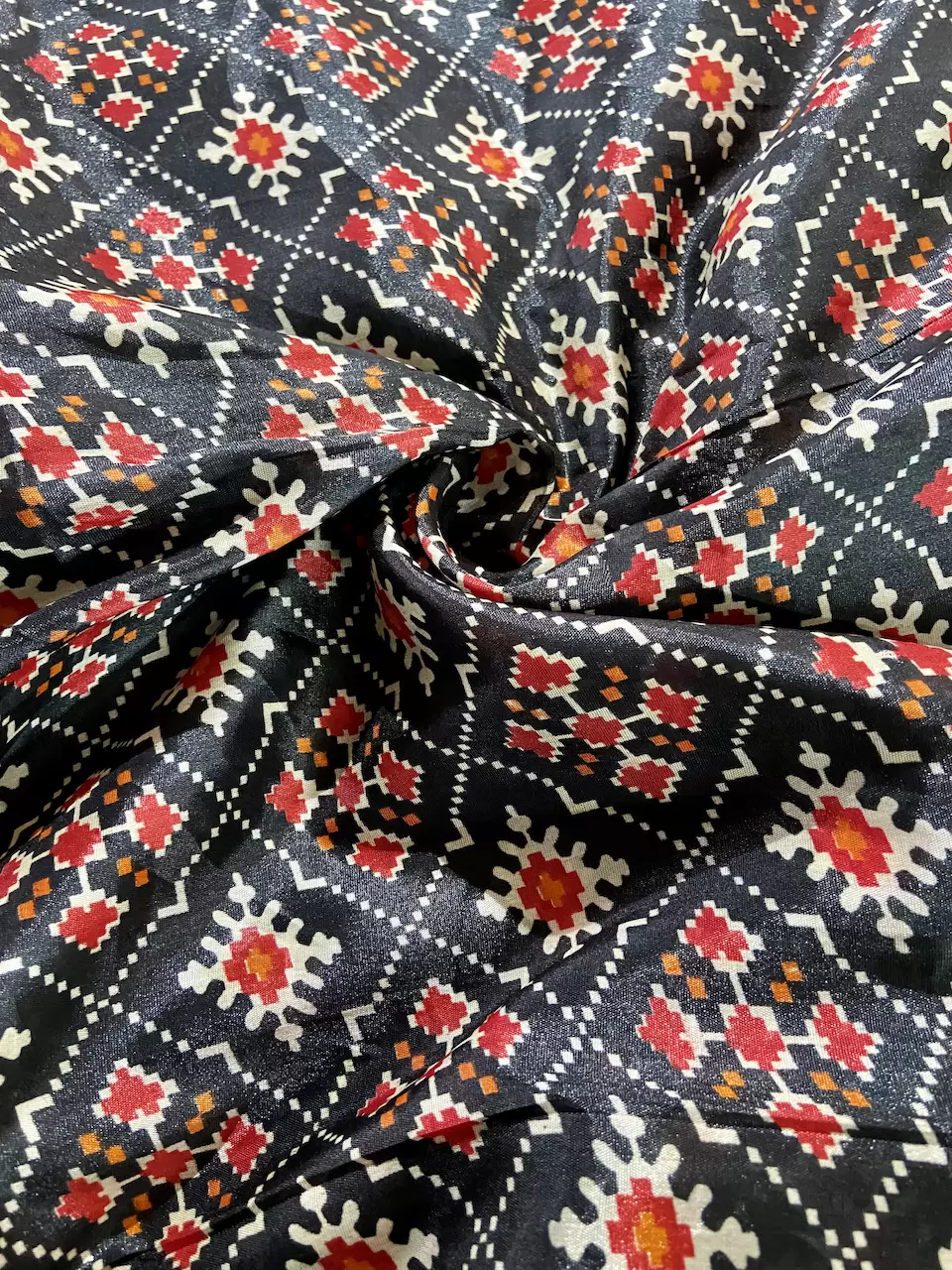 Patola Printed Chinnon Crush Fabric – Black