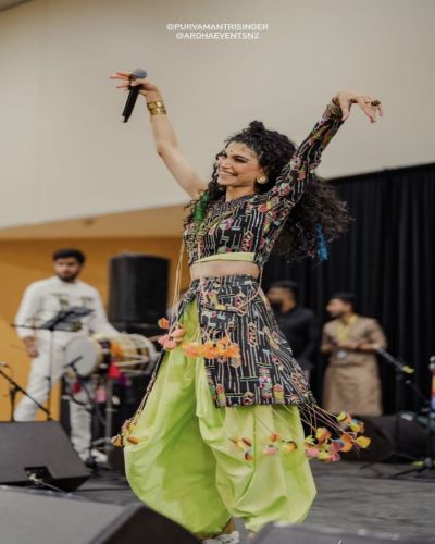 Neon Green & Black Bohemian Crop Top & Dhoti Set