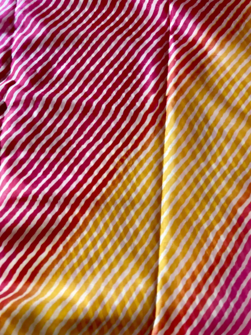 Rani Yellow Multi Leheriya Print On Chinnon Fabric