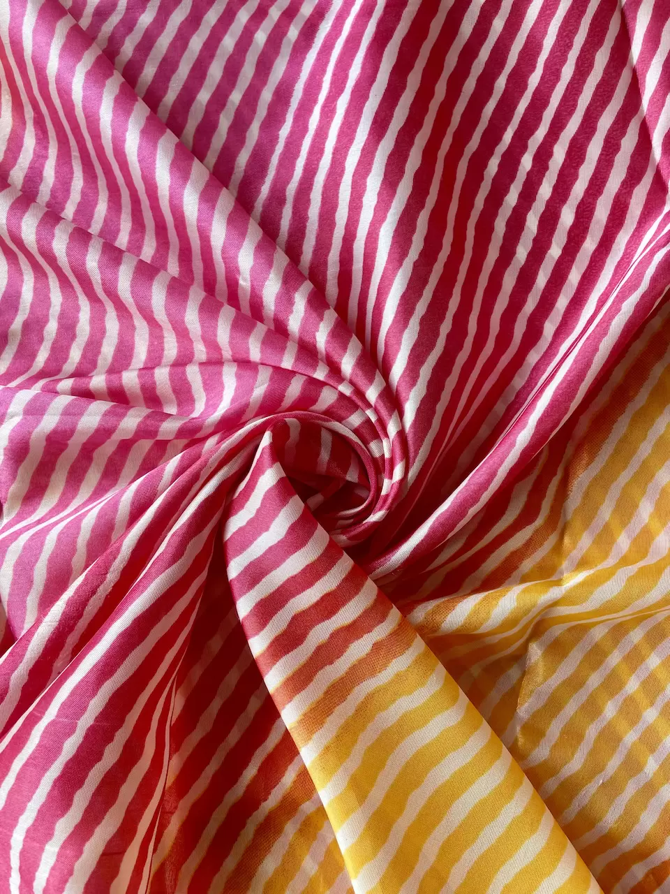 Rani Yellow Multi Leheriya Print On Chinnon Fabric