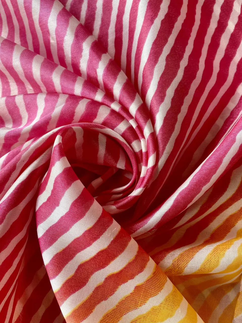 Rani Yellow Multi Leheriya Print On Chinnon Fabric