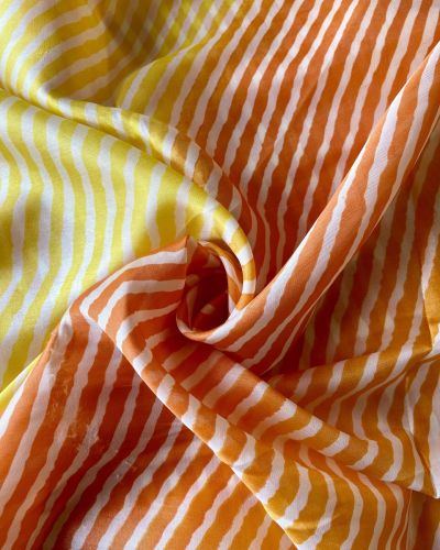 Orange Yellow Multi Leheriya Print On Chinnon Fabric