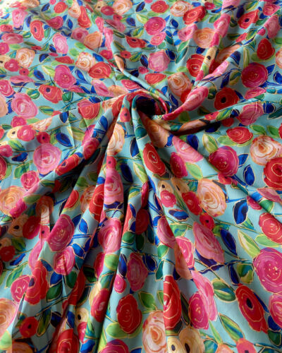 Multicolour Abstract Floral Printed Pure Muslin Silk Fabric – Red & Pink