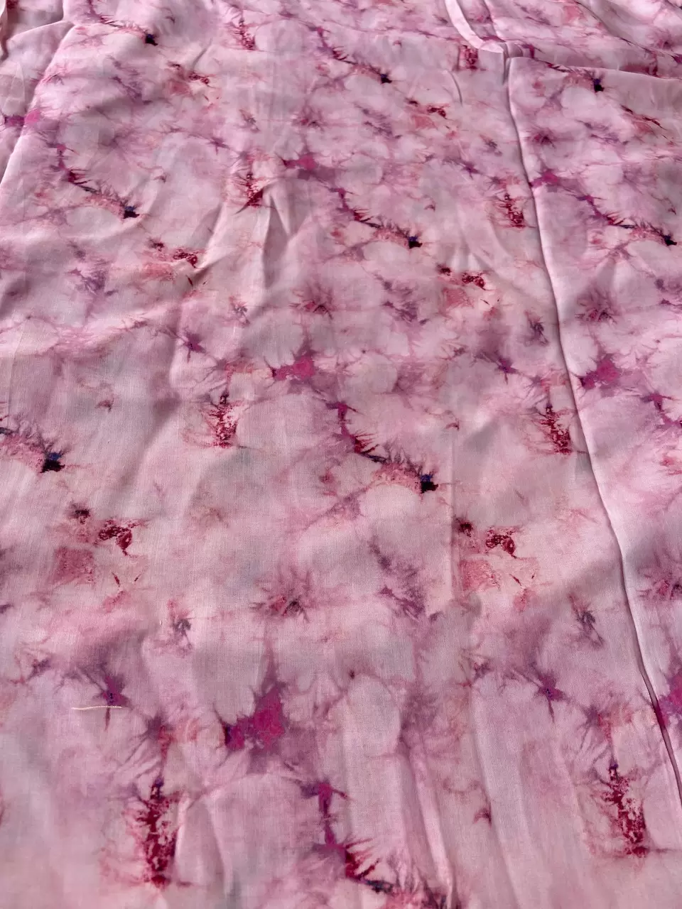 Abstract Shibori Printed On Baby Pink Pure Muslin Fabric