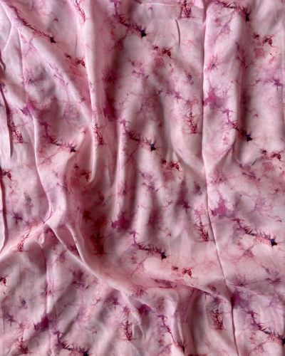 Abstract Shibori Printed On Baby Pink Pure Muslin Fabric