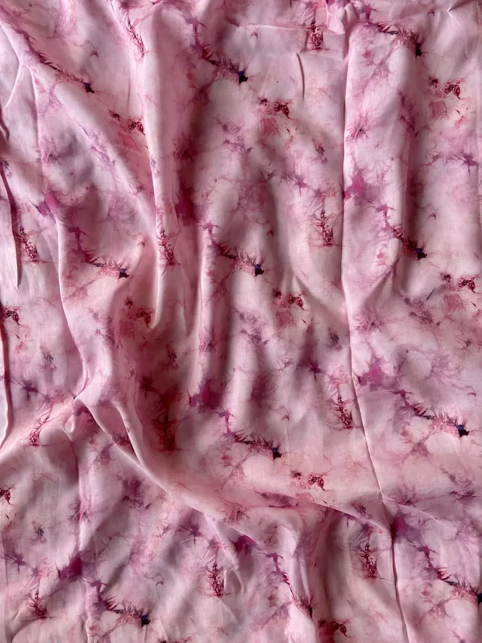 Abstract Shibori Printed On Baby Pink Pure Muslin Fabric