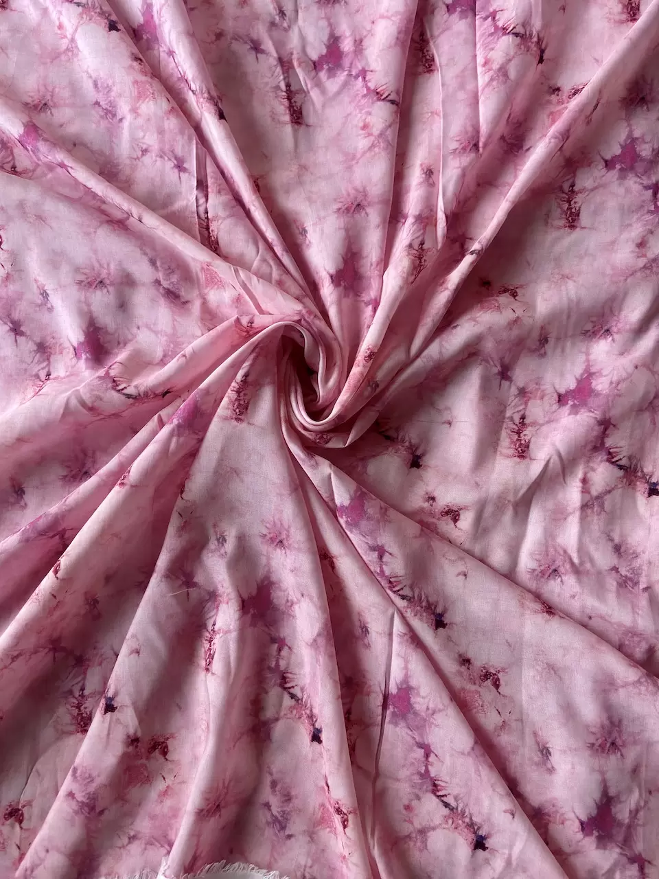 Abstract Shibori Printed On Baby Pink Pure Muslin Fabric