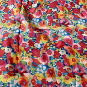 Multicolour Abstract Floral Printed Pure Muslin Silk Fabric – Red & Yellow