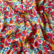 Multicolour Abstract Floral Printed Pure Muslin Silk Fabric – Red & Yellow