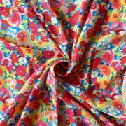 Multicolour Abstract Floral Printed Pure Muslin Silk Fabric – Red & Yellow