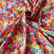 Multicolour Abstract Floral Printed Pure Muslin Silk Fabric – Red & Yellow