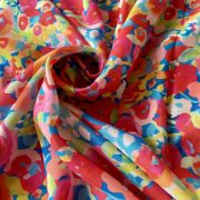 Multicolour Abstract Floral Printed Pure Muslin Silk Fabric – Red & Yellow