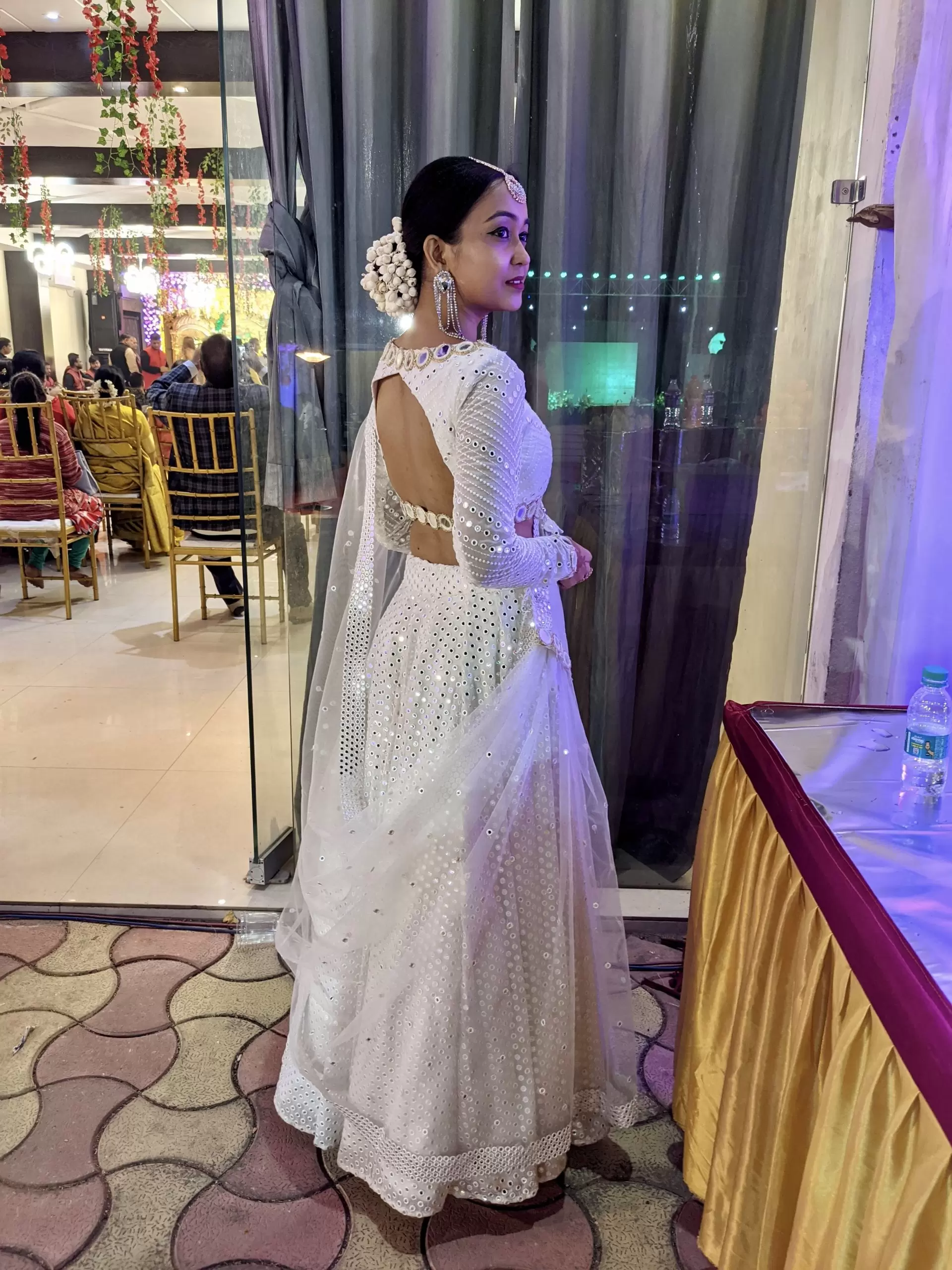 Heavy Faux Mirror Embroidery On White Pure Georgette Lehenga Set