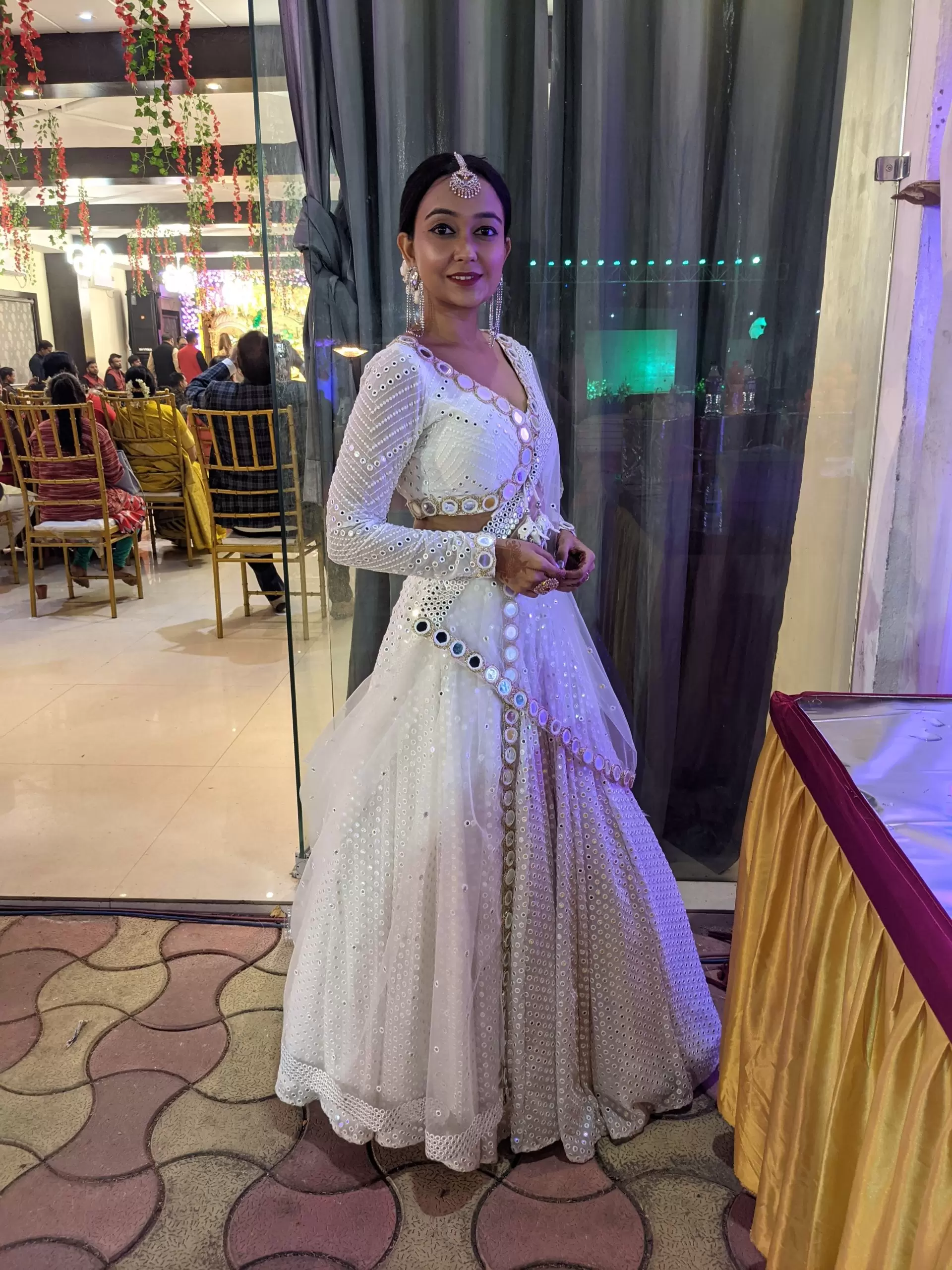 Heavy Faux Mirror Embroidery On White Pure Georgette Lehenga Set